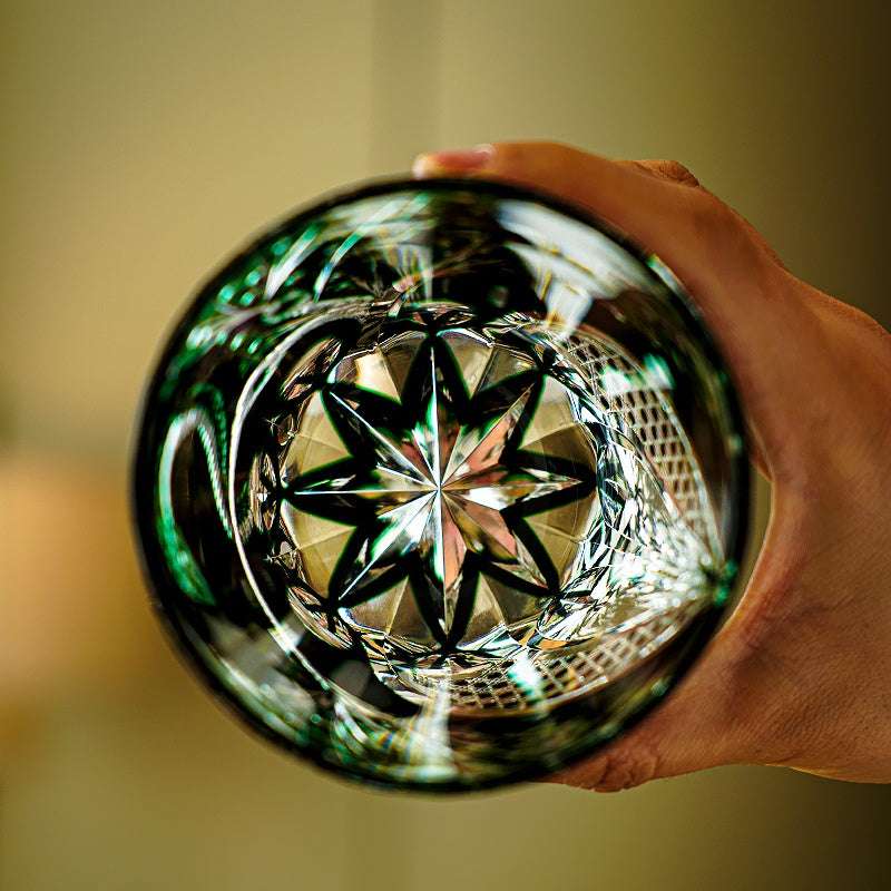Edo Kiriko Green Serpent Hand-Cut Whisky Glass
