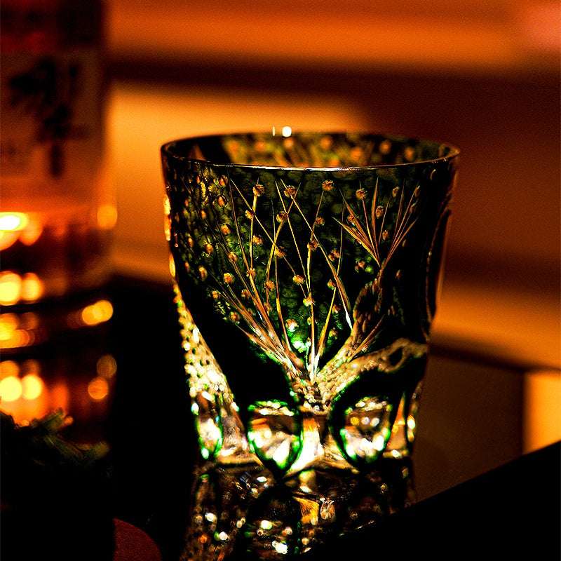 Edo Kiriko Green Serpent Hand-Cut Whisky Glass