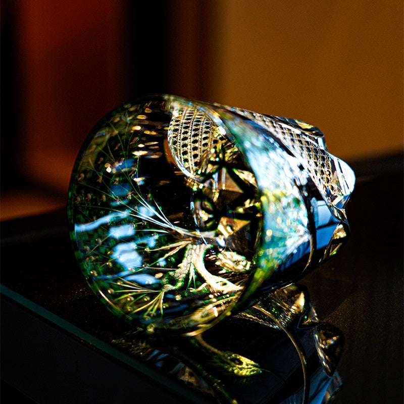 Edo Kiriko Green Serpent Hand-Cut Whisky Glass