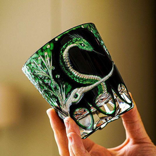 Edo Kiriko Green Serpent Hand-Cut Whisky Glass
