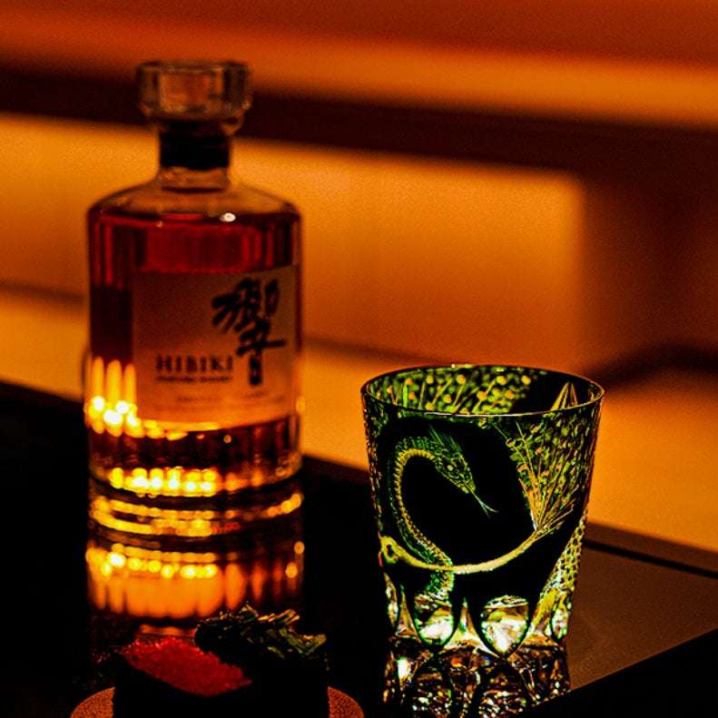 Edo Kiriko Green Serpent Hand-Cut Whisky Glass