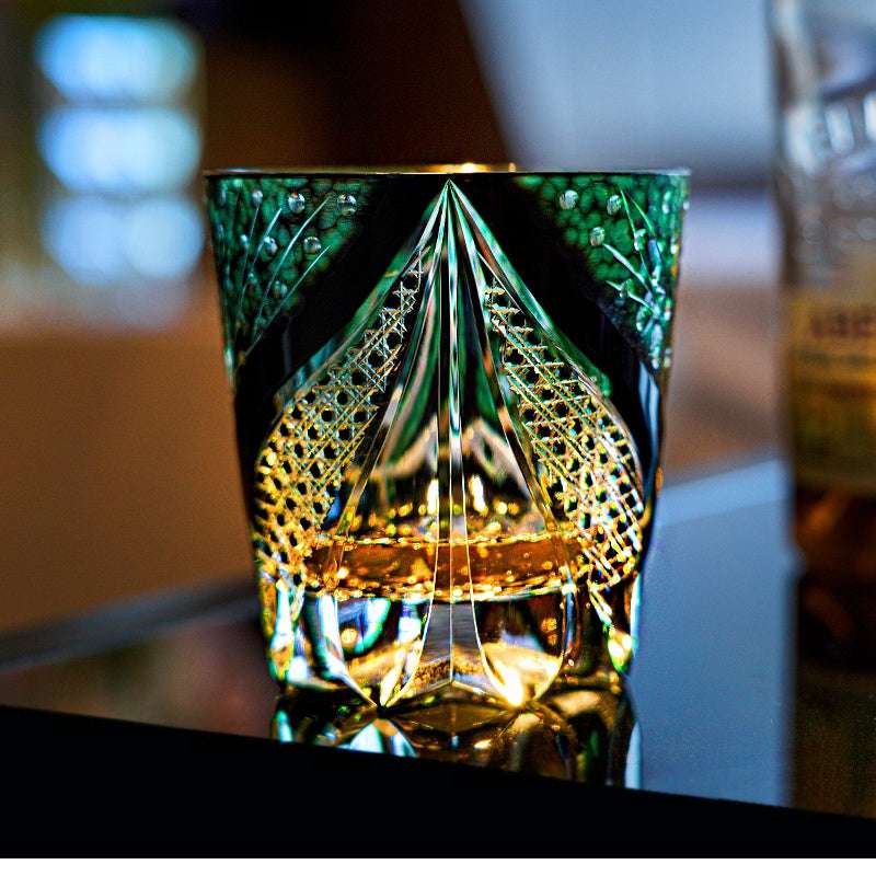Edo Kiriko Green Serpent Hand-Cut Whisky Glass