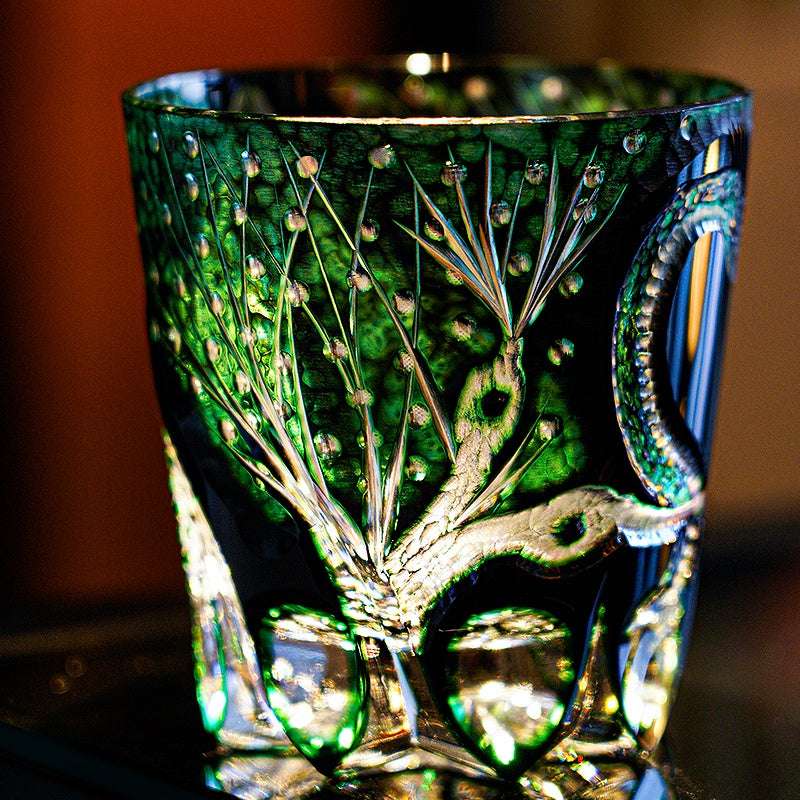 Edo Kiriko Green Serpent Hand-Cut Whisky Glass