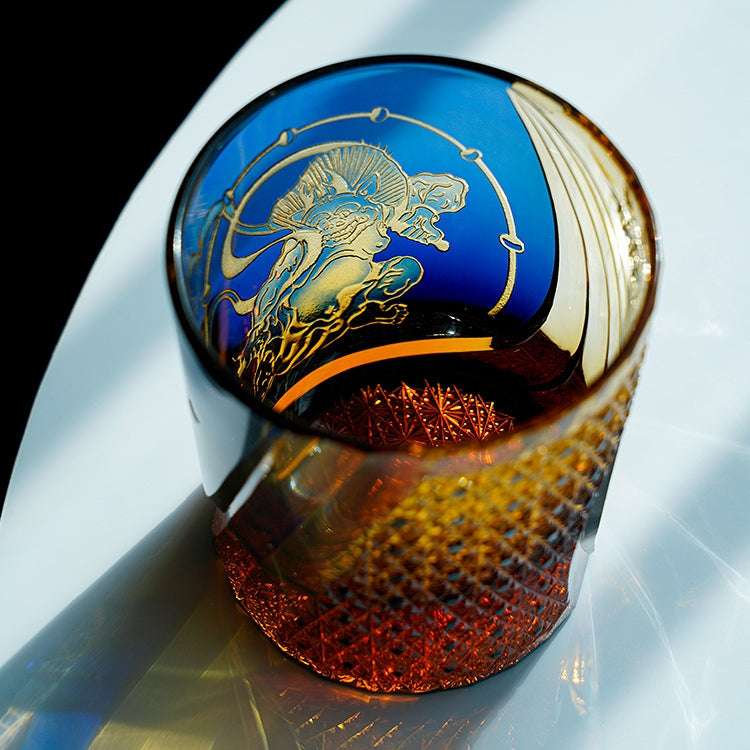 Edo Kiriko Raijin (Thunder God) Hand-Cut Whisky Glass