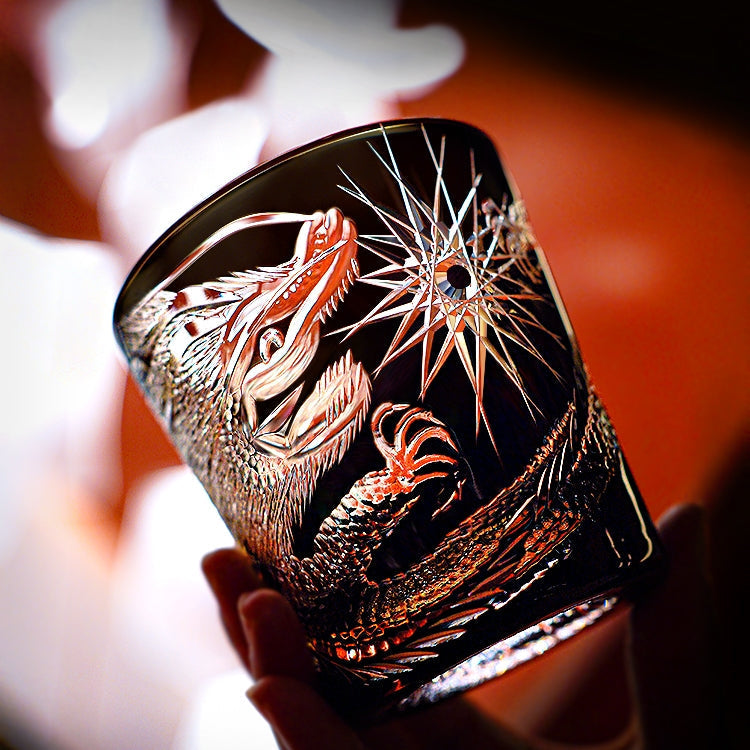 Edo Kiriko Handcrafted Soaring Dragon Whiskey Glass