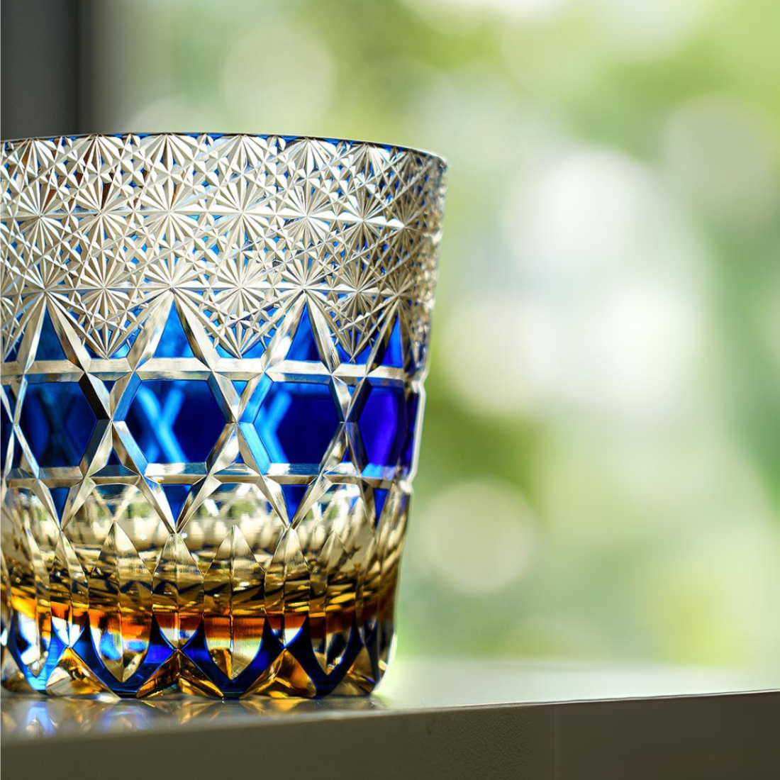 Edo Kiriko Handcrafted Sapphire Fluorite Whiskey Glass
