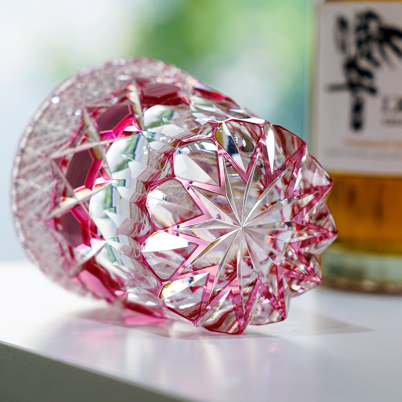 Edo Kiriko Handcrafted Rose Fluorite Whiskey Glass