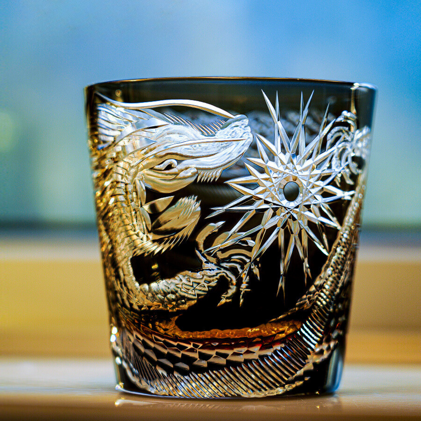 Edo Kiriko Handcrafted Soaring Dragon Whiskey Glass
