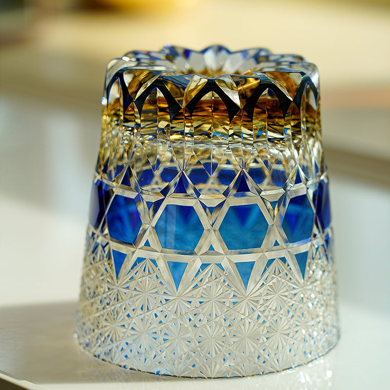 Edo Kiriko Handcrafted Sapphire Fluorite Whiskey Glass