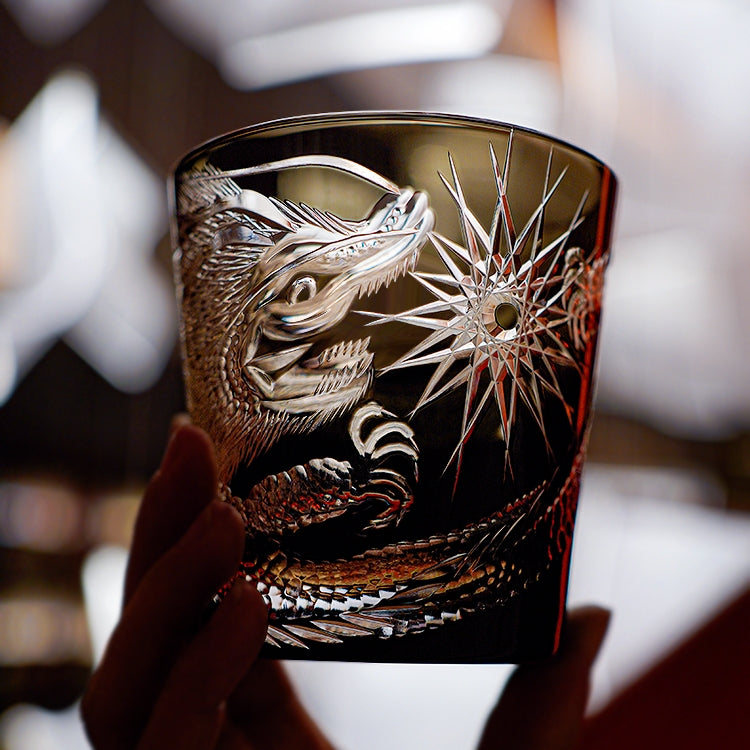 Edo Kiriko Handcrafted Soaring Dragon Whiskey Glass