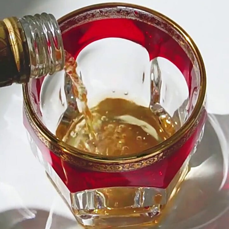 BOHEMIA FAIRY FLORAL Gold & Red Whisky Glass