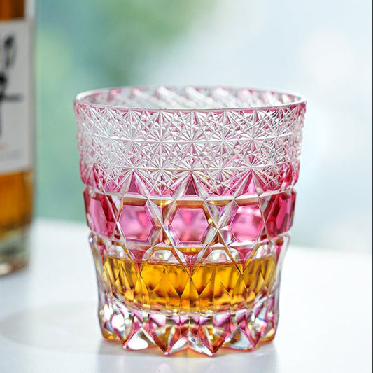 Edo Kiriko Handcrafted Rose Fluorite Whiskey Glass