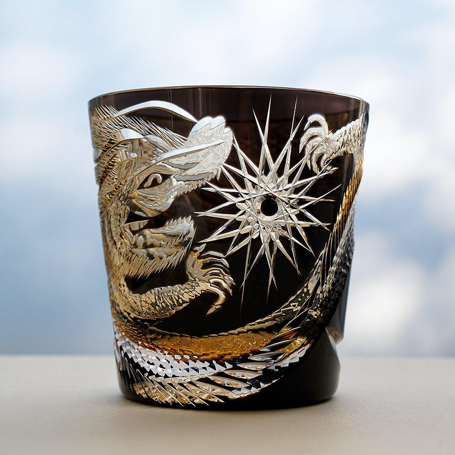 Edo Kiriko Handcrafted Soaring Dragon Whiskey Glass