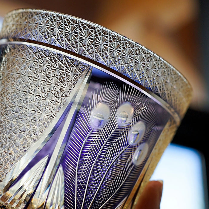 Edo Kiriko Handcrafted Violet Peacock Whisky Glass - Crystal Glass