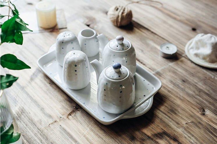 Japanese Handcrafted Ceramic Dotted Condiment Set