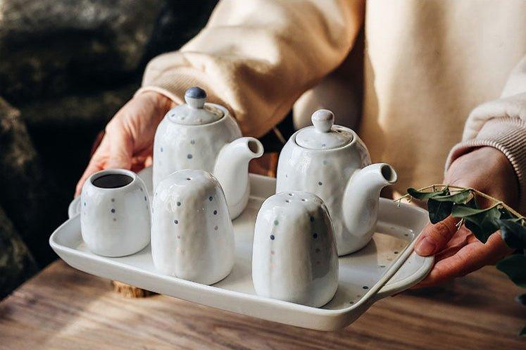 Japanese Handcrafted Ceramic Dotted Condiment Set