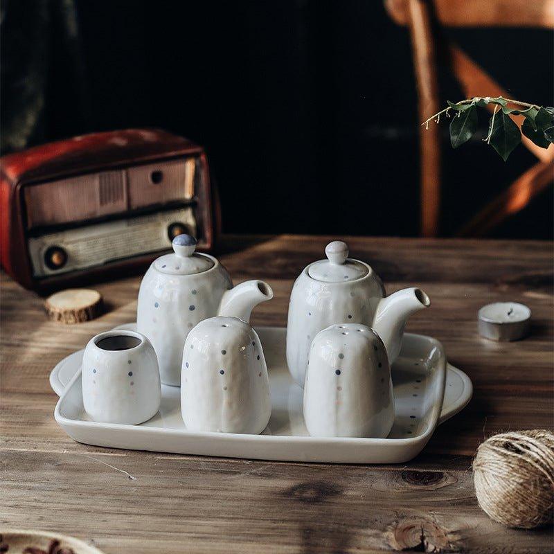 Japanese Handcrafted Ceramic Dotted Condiment Set