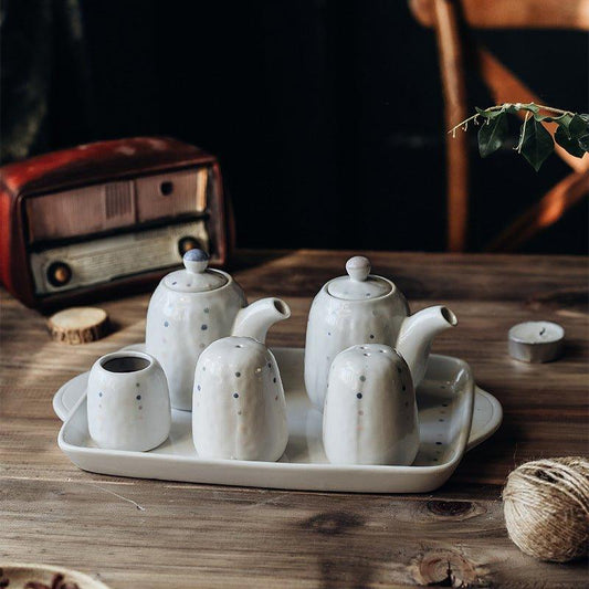 Japanese Handcrafted Ceramic Dotted Condiment Set
