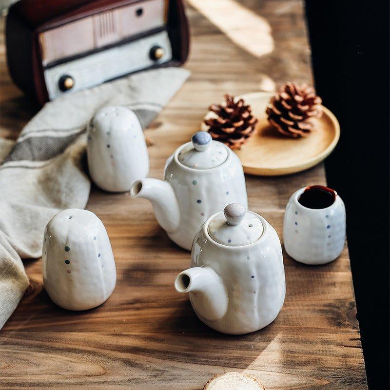 Japanese Handcrafted Ceramic Dotted Condiment Set
