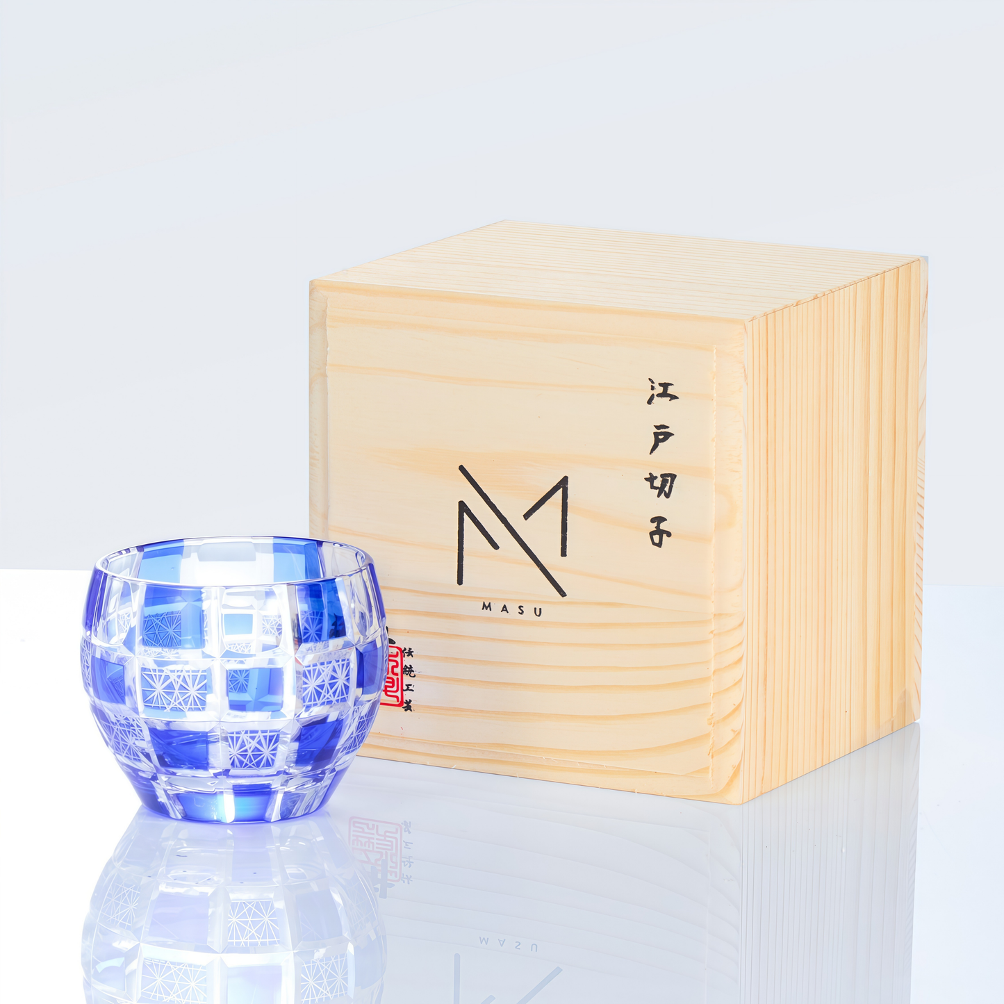 Edo Kiriko Handcrafted Ruri Guinomi Sake Glass Collection