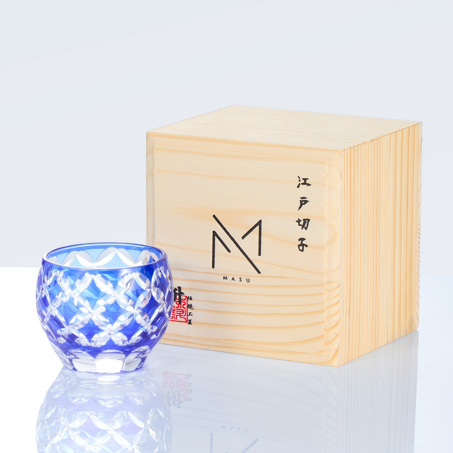 Edo Kiriko Handcrafted Ruri Guinomi Sake Glass Collection