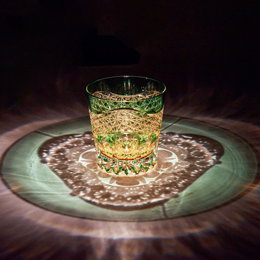 Edo Kiriko Emerald Prism Hand-Cut Whisky Glass