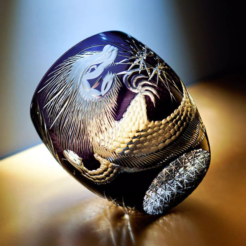 Twilight Purple Dragon Whiskey Glass With Wooden Box