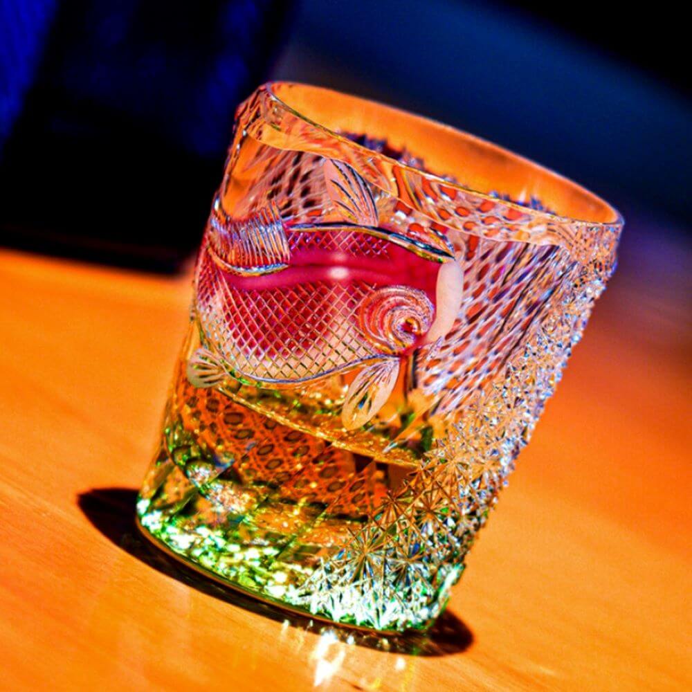Edo Kiriko Kingyo Nishiki Hand-Cut Whisky Glass