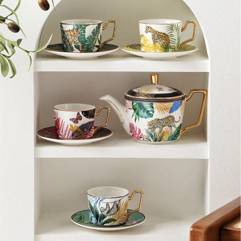 Handcrafted Rainforest Theme Ceramic Tea Cup Gift Sets