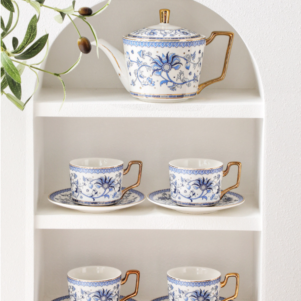 Blue Floral Harmony Ceramic Tea Cup Wedding Gift Sets