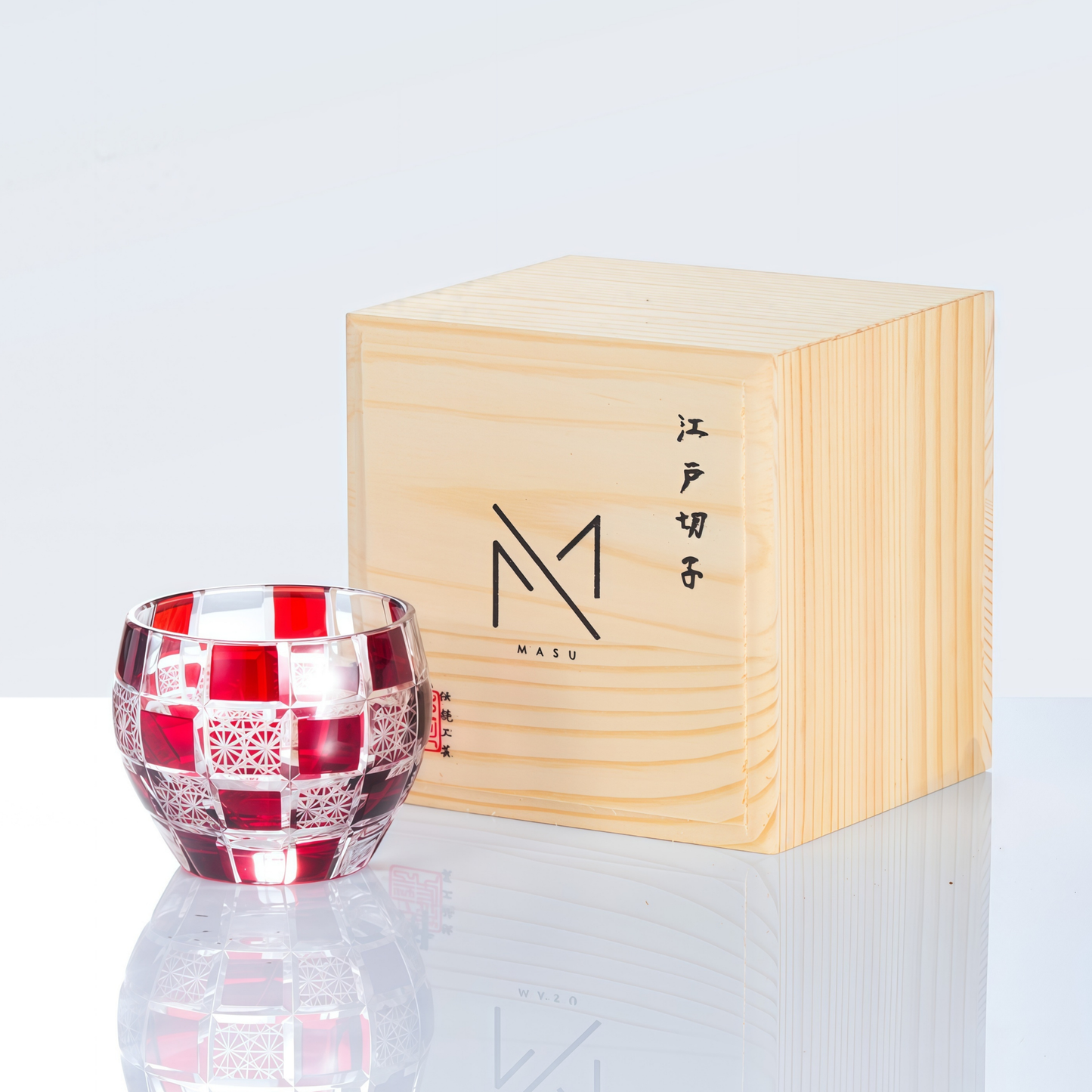 Edo Kiriko Handcrafted Aka Sake Glass Collection