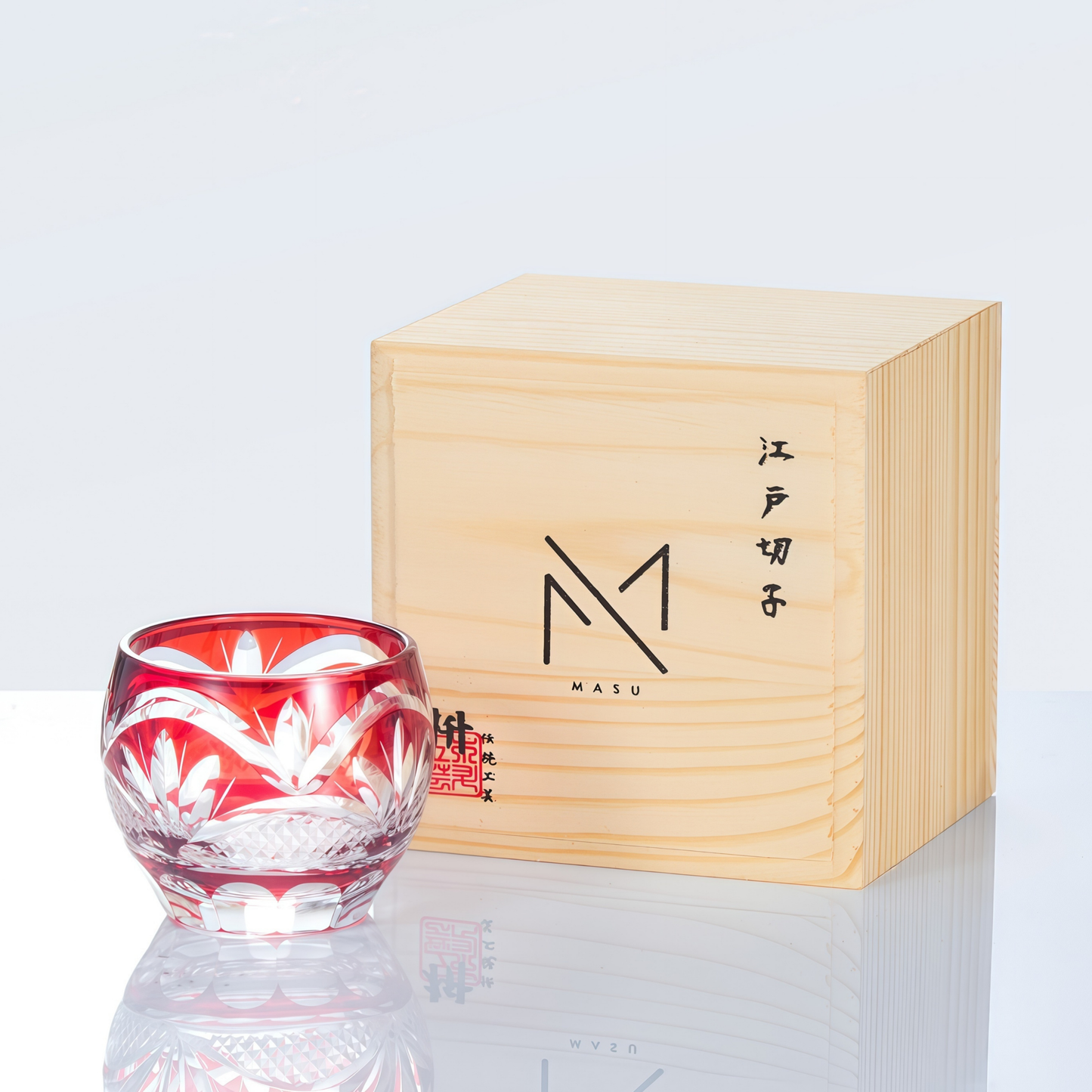 Edo Kiriko Handcrafted Aka Sake Glass Collection