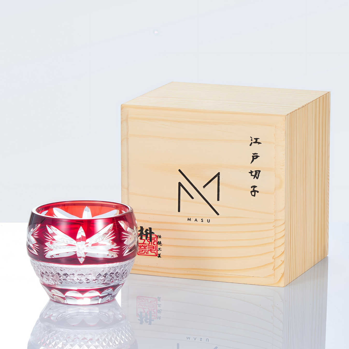 Edo Kiriko Handcrafted Aka Sake Glass Collection