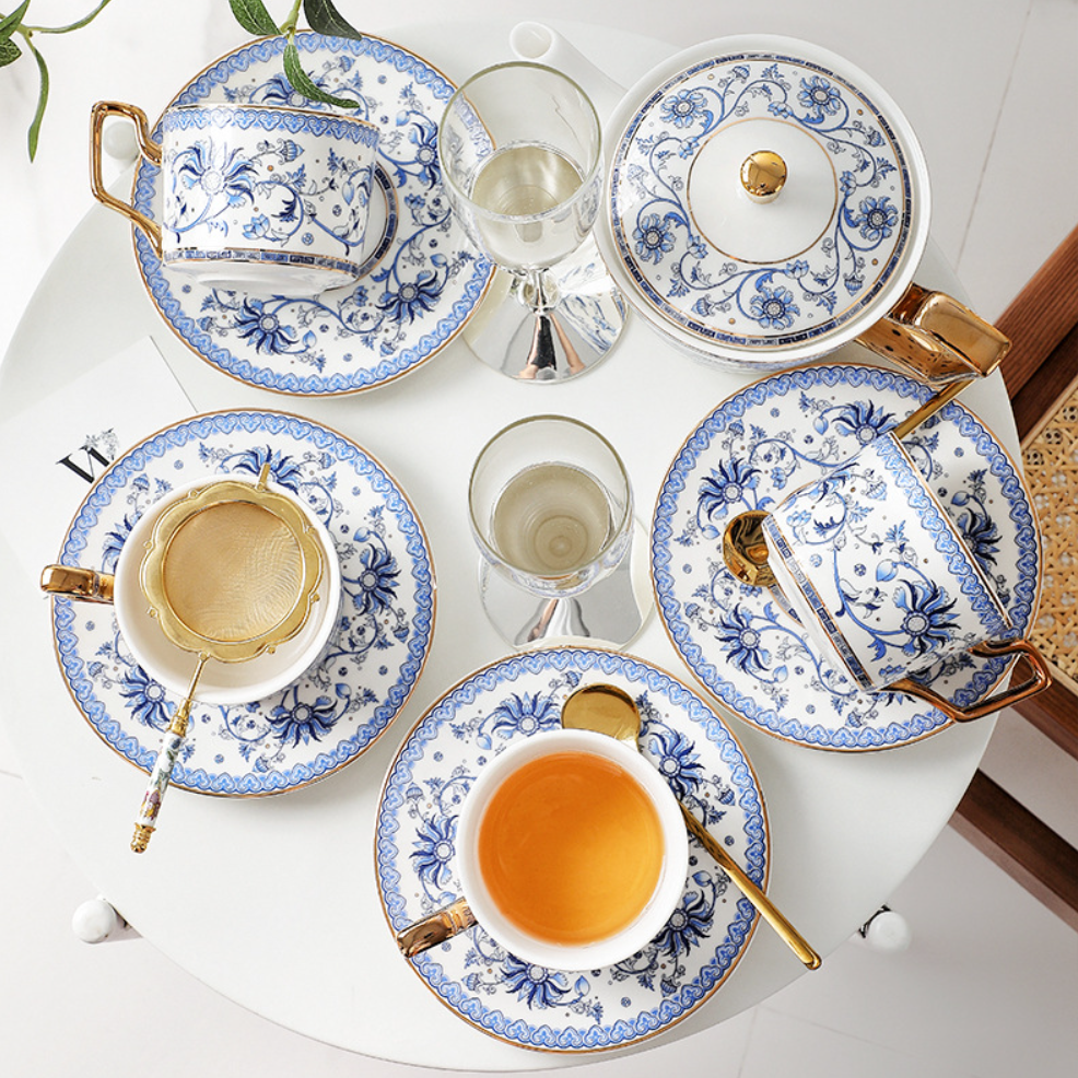 Blue Floral Harmony Ceramic Tea Cup Wedding Gift Sets