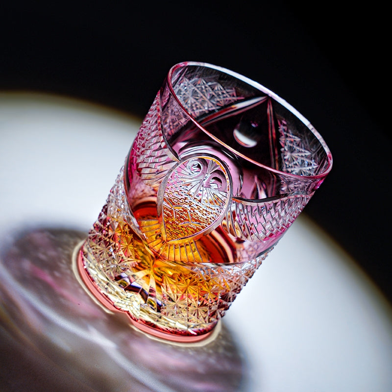 Edo Kiriko Handcrafted Ruby Nocturne Whisky Glass With Wooden Box