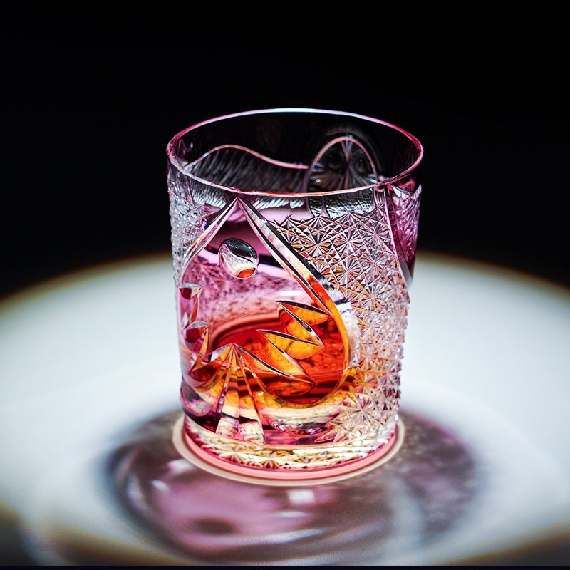 Edo Kiriko Handcrafted Ruby Nocturne Whisky Glass With Wooden Box
