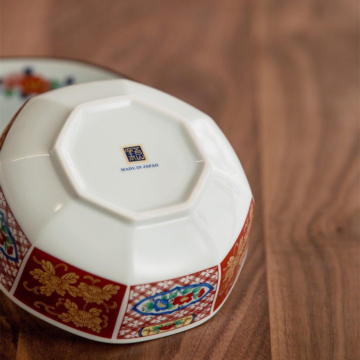 Japanese Mino Ware Court Dyed Brocade Octagonal Bowls Set – A Tapestry of Tradition
