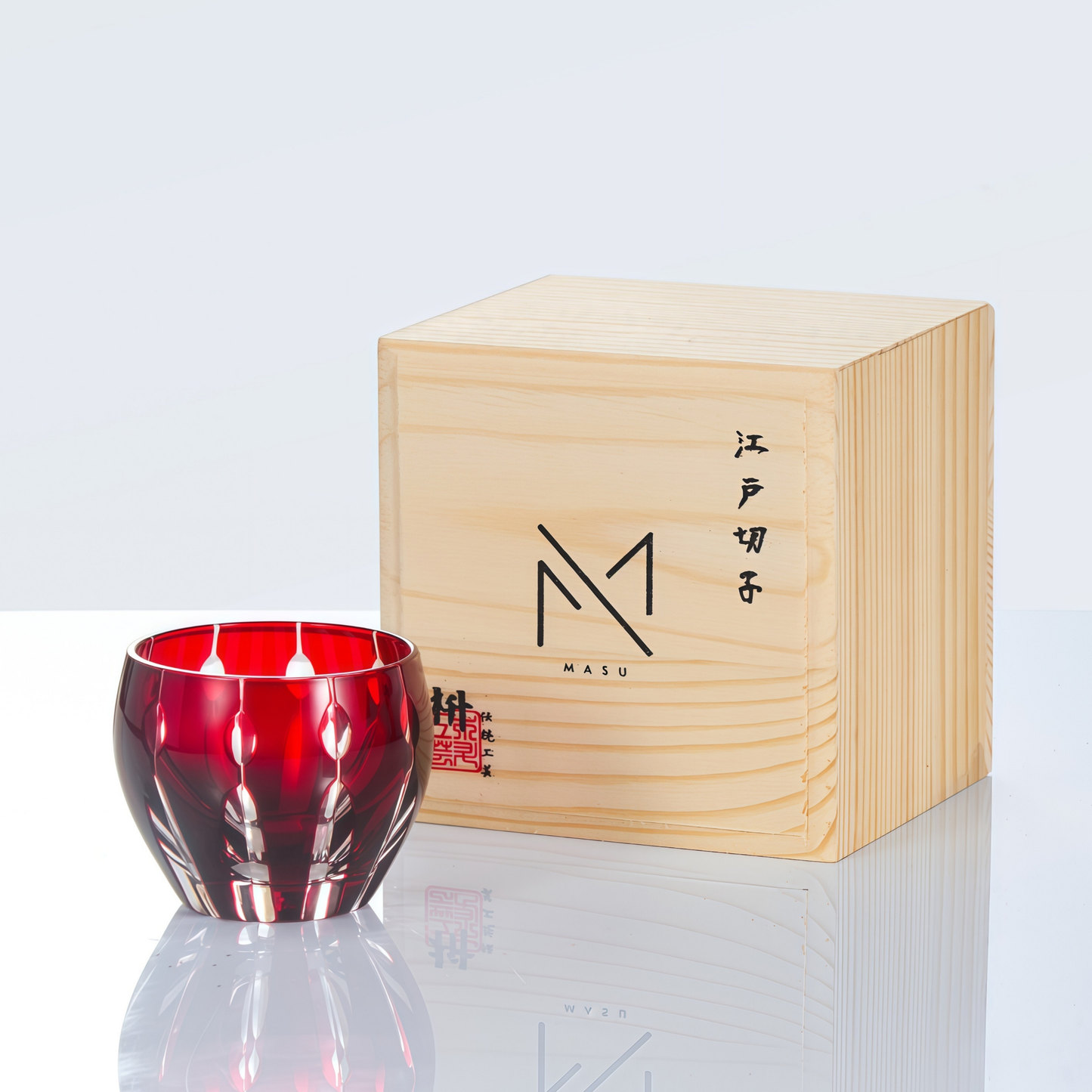 Edo Kiriko Handcrafted Aka Sake Glass Collection