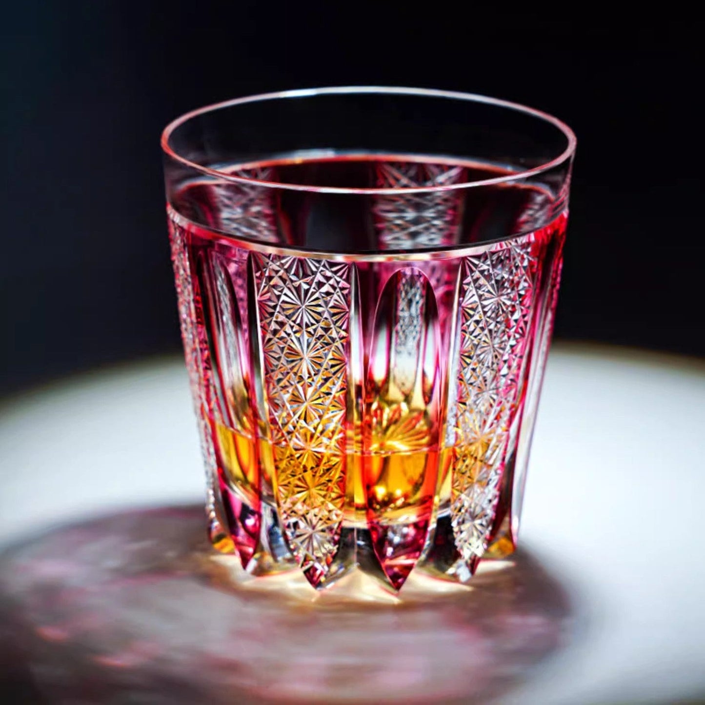 Crimson Flame Edo Kiriko Whiskey Glass With Wooden Box