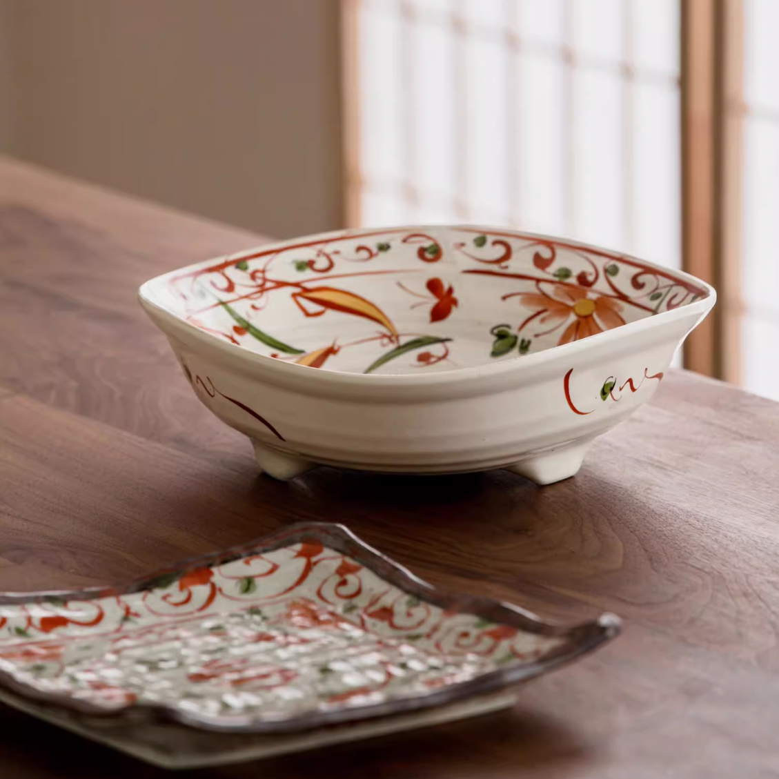Mino Ware Akae Red Blossom Butterfly Dish Collection