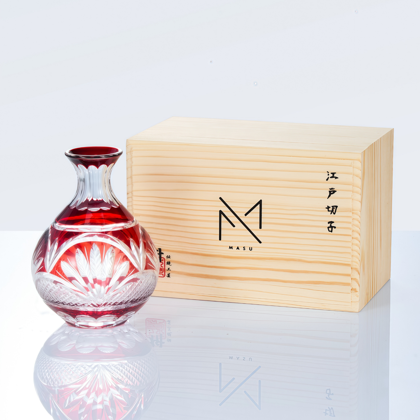 Edo Kiriko Handcrafted Aka Sake Glass Collection