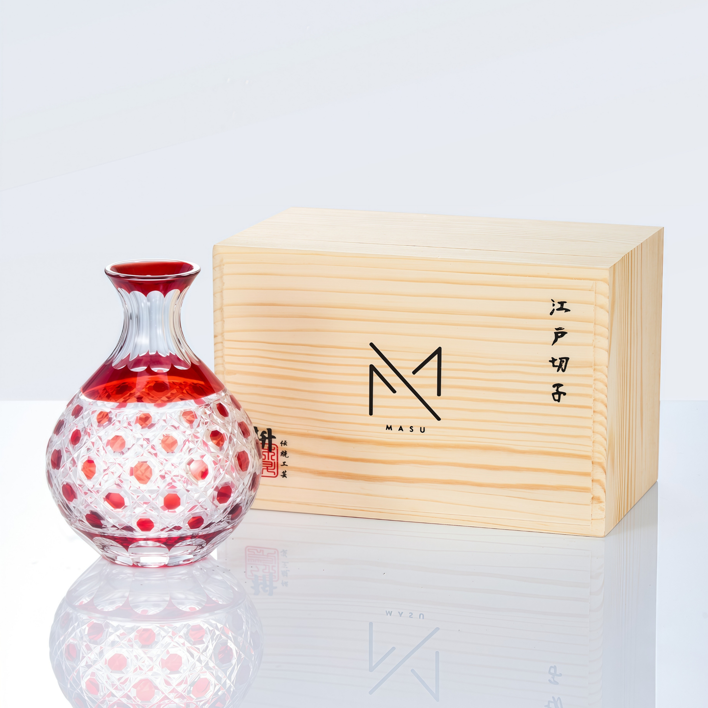 Edo Kiriko Handcrafted Aka Sake Glass Collection