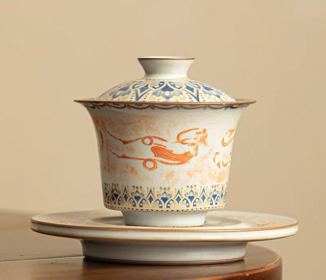 Imitation Song Ru Ware & Dunhuang Flying Apsara Douli Sancai Gaiwan