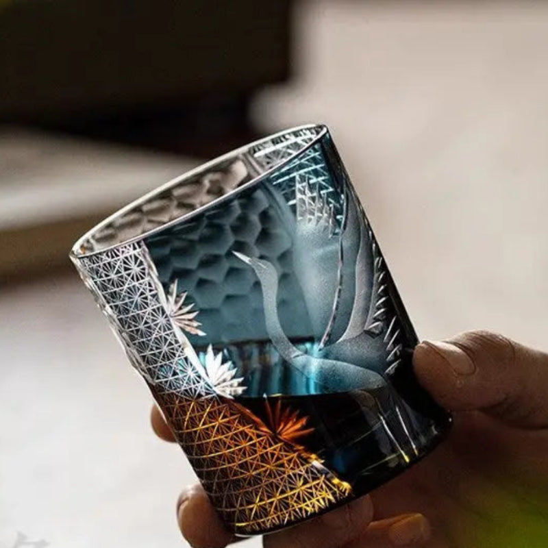 Edo Kiriko Whiskey Glass flying Crane
