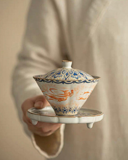 Imitation Song Ru Ware & Dunhuang Flying Apsara Douli Sancai Gaiwan
