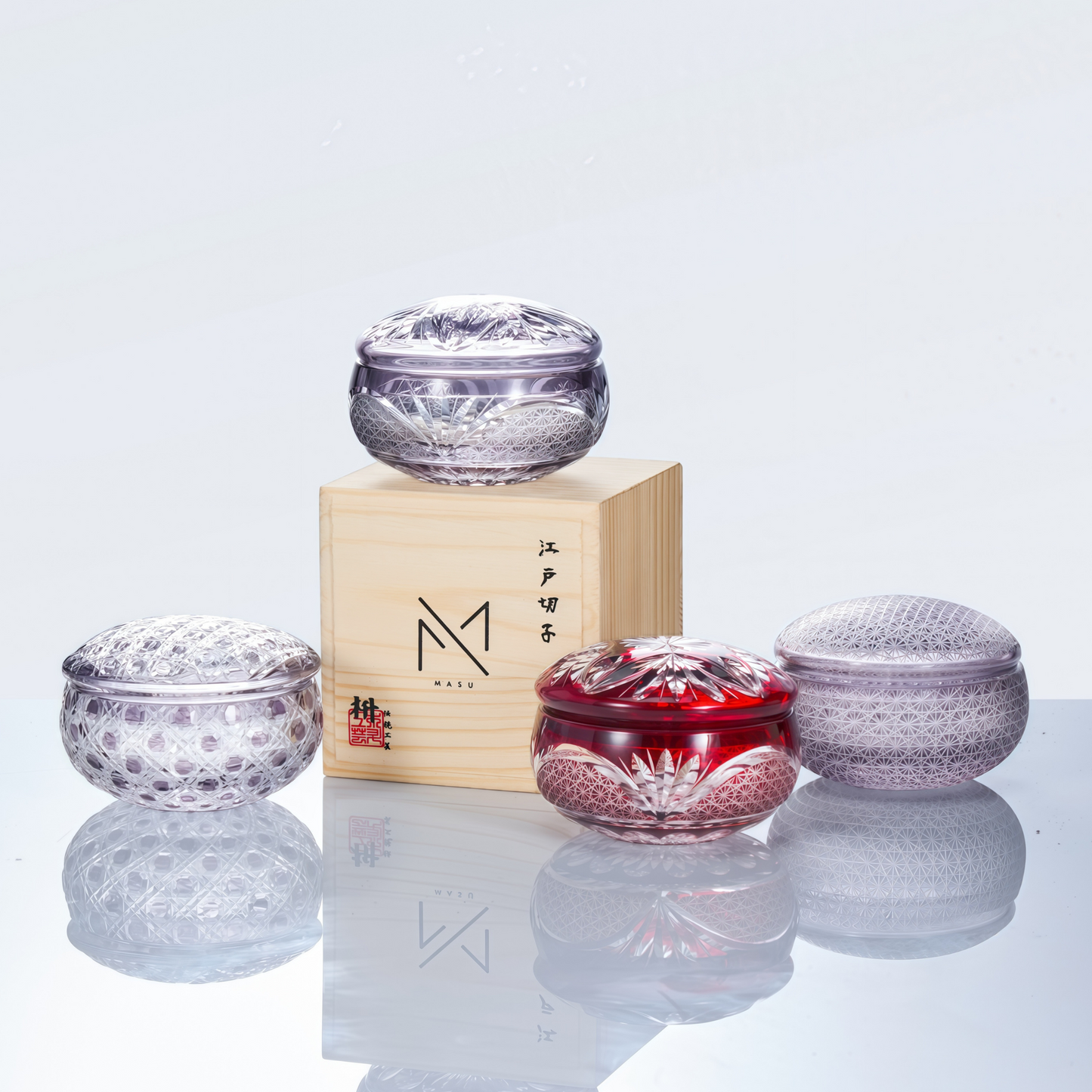 Edo Kiriko Handcrafted Shoun Lidded Glass Collection