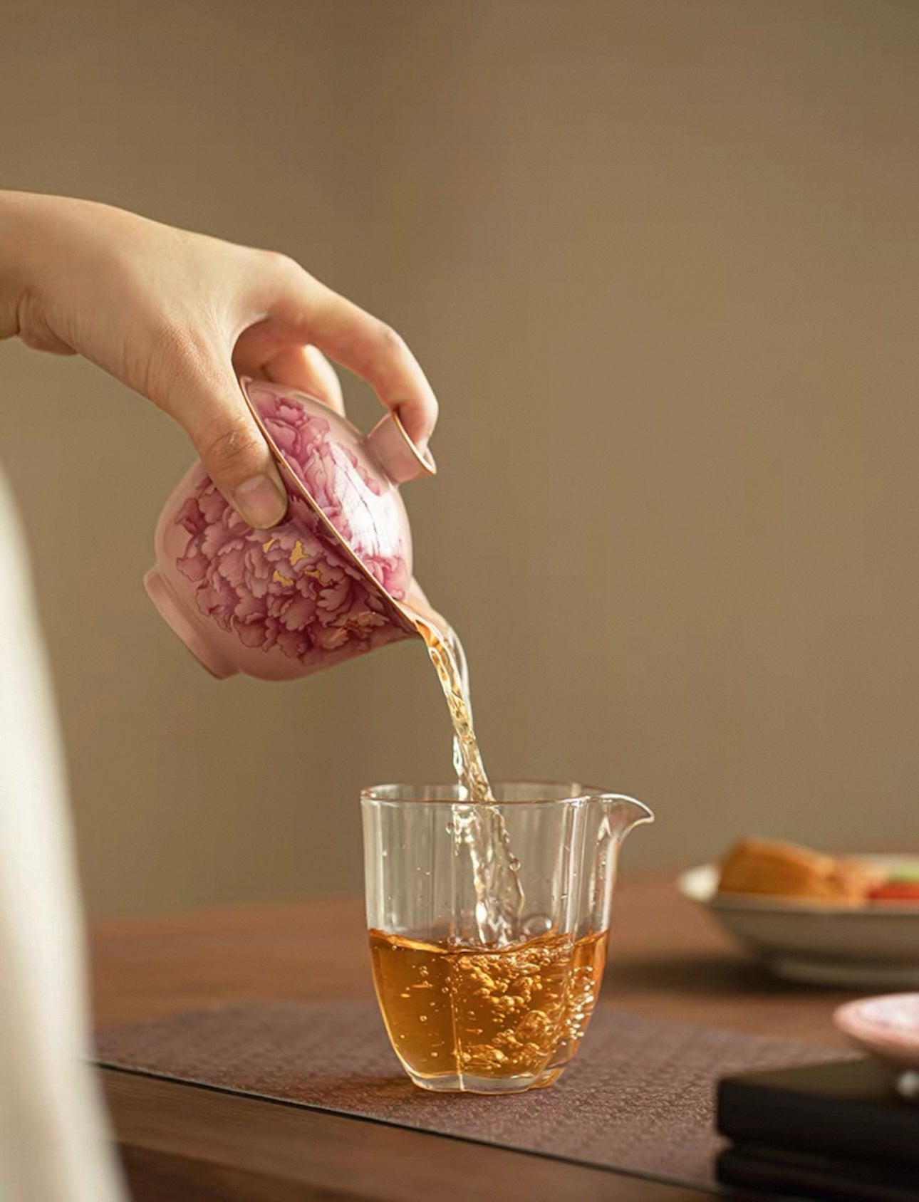 Pink Ru Ware Peony Elegance Sancai Gaiwan