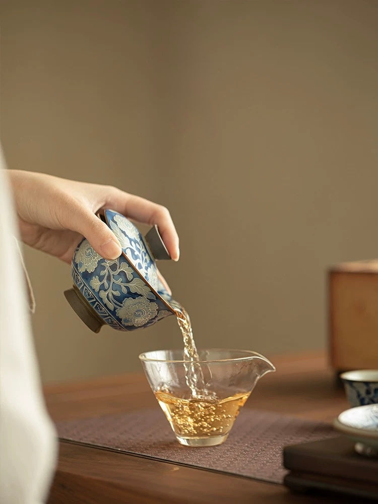 Ru Ware & Yuan Blue-White Yuanbao Floating Sancai Gaiwan (Gift Box Set)