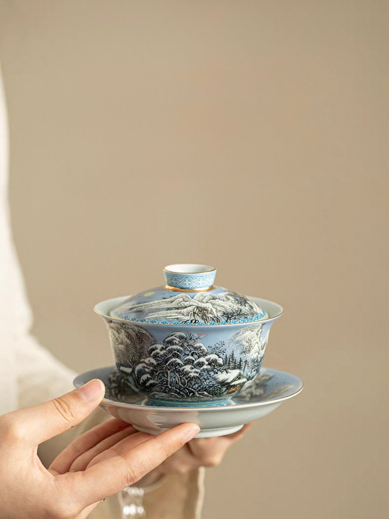 Enamelware Winter Snow Scene Anti-Scald Sancai Gaiwan