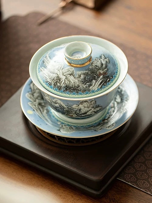 Enamelware Winter Snow Scene Anti-Scald Sancai Gaiwan